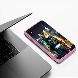 Чехол iPhone XS Max матовый Cool cat in New York city at night, цвет: 3D-розовый — фото 2