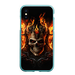 Чехол iPhone XS Max матовый Лучший огненный череп, цвет: 3D-мятный