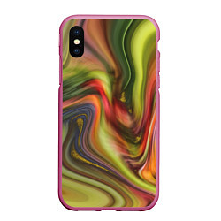 Чехол iPhone XS Max матовый Abstraction waves, цвет: 3D-малиновый