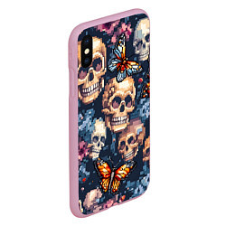 Чехол iPhone XS Max матовый Пиксельные черепа, цвет: 3D-розовый — фото 2