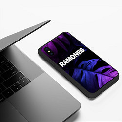 Чехол iPhone XS Max матовый Ramones neon monstera, цвет: 3D-черный — фото 2