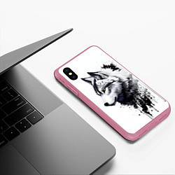 Чехол iPhone XS Max матовый Белый волк - краски, цвет: 3D-малиновый — фото 2