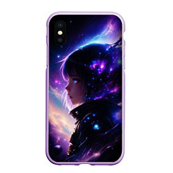 Чехол iPhone XS Max матовый Покорение космоса - девушка, цвет: 3D-сиреневый