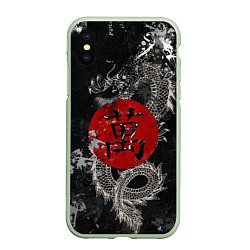 Чехол iPhone XS Max матовый Dragon - black grunge, цвет: 3D-салатовый