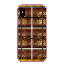 Чехол iPhone XS Max матовый Разноцветные мозаичные кубы, цвет: 3D-розовый