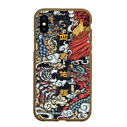 Чехол iPhone XS Max матовый Japanese art, цвет: 3D-коричневый