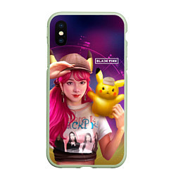 Чехол iPhone XS Max матовый Jisoo and Pikachu, цвет: 3D-салатовый