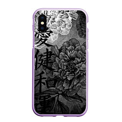 Чехол iPhone XS Max матовый Flowers - japanese art, цвет: 3D-сиреневый