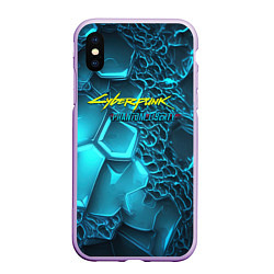 Чехол iPhone XS Max матовый Cyberpunk ice logo, цвет: 3D-сиреневый