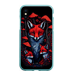 Чехол iPhone XS Max матовый Красный лис и грибы, цвет: 3D-мятный
