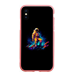 Чехол iPhone XS Max матовый Неоновый космонавт на луне, цвет: 3D-баблгам