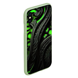 Чехол iPhone XS Max матовый Green black abstract, цвет: 3D-салатовый — фото 2