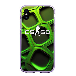 Чехол iPhone XS Max матовый CS GO объемные зеленые соты, цвет: 3D-светло-сиреневый