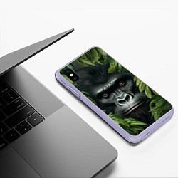 Чехол iPhone XS Max матовый Горилла в джунгях, цвет: 3D-светло-сиреневый — фото 2