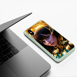 Чехол iPhone XS Max матовый Девушка в золотых латах, цвет: 3D-салатовый — фото 2