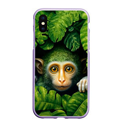 Чехол iPhone XS Max матовый Маленькая обезьянка в листьях, цвет: 3D-светло-сиреневый