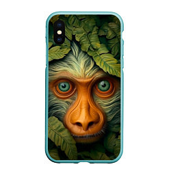Чехол iPhone XS Max матовый Обезьяна в джунглях, цвет: 3D-мятный
