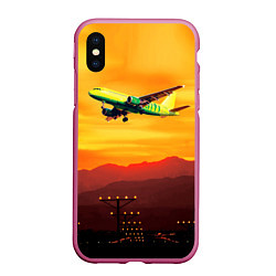 Чехол iPhone XS Max матовый S7 Боинг 737 Оранжевый закат, цвет: 3D-малиновый