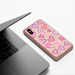 Чехол iPhone XS Max матовый Many many hearts, цвет: 3D-коричневый — фото 2