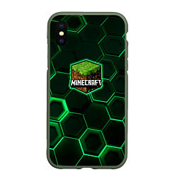 Чехол iPhone XS Max матовый Minecraft Logo Плиты, цвет: 3D-темно-зеленый