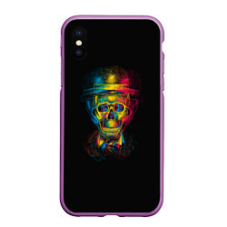 Чехол iPhone XS Max матовый Трехцветный череп, цвет: 3D-фиолетовый