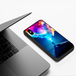 Чехол iPhone XS Max матовый Цветной космос и горы, цвет: 3D-черный — фото 2