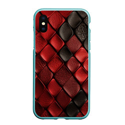 Чехол iPhone XS Max матовый Кожаная красно черная текстура, цвет: 3D-мятный
