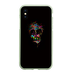 Чехол iPhone XS Max матовый Череп - потекшие краски, цвет: 3D-салатовый