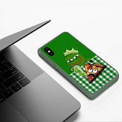 Чехол iPhone XS Max матовый Pepe King with pizza, цвет: 3D-темно-зеленый — фото 2