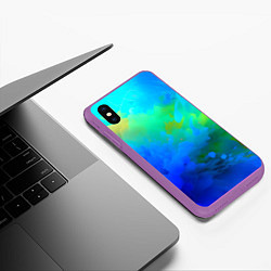 Чехол iPhone XS Max матовый Градиент сине-зелёных оттенков - нейросеть, цвет: 3D-фиолетовый — фото 2