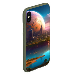 Чехол iPhone XS Max матовый Фантастический город - нейросеть, цвет: 3D-темно-зеленый — фото 2