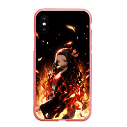Чехол iPhone XS Max матовый Незуко и пламя - клинок, цвет: 3D-баблгам