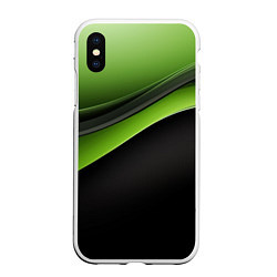 Чехол iPhone XS Max матовый Black green abstract, цвет: 3D-белый