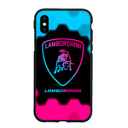 Чехол iPhone XS Max матовый Lamborghini - neon gradient, цвет: 3D-черный