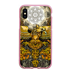 Чехол iPhone XS Max матовый Золотой орёл - славянский орнамент, цвет: 3D-розовый