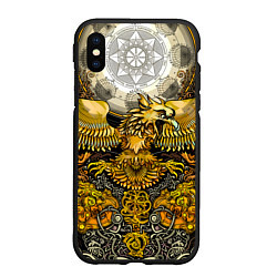 Чехол iPhone XS Max матовый Золотой орёл - славянский орнамент, цвет: 3D-черный