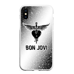 Чехол iPhone XS Max матовый Bon Jovi glitch на светлом фоне, цвет: 3D-белый