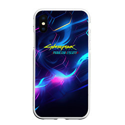 Чехол iPhone XS Max матовый Cyberpunk phantom logo neon, цвет: 3D-белый