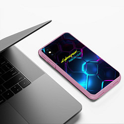 Чехол iPhone XS Max матовый Neon cyberpunk logo, цвет: 3D-розовый — фото 2