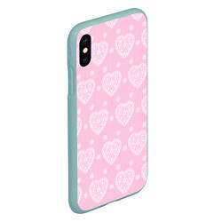 Чехол iPhone XS Max матовый Розовое кружево сердечки, цвет: 3D-мятный — фото 2