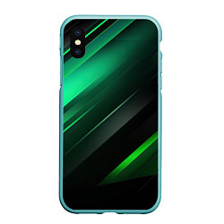 Чехол iPhone XS Max матовый Black green abstract, цвет: 3D-мятный