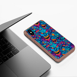 Чехол iPhone XS Max матовый Неоновые монстры - graffiti art style pattern, цвет: 3D-коричневый — фото 2