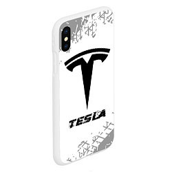 Чехол iPhone XS Max матовый Tesla speed на светлом фоне со следами шин, цвет: 3D-белый — фото 2