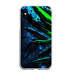Чехол iPhone XS Max матовый Black green abstract, цвет: 3D-белый