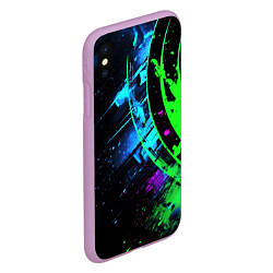 Чехол iPhone XS Max матовый Яркий зеленый цвет на черном фоне, цвет: 3D-сиреневый — фото 2