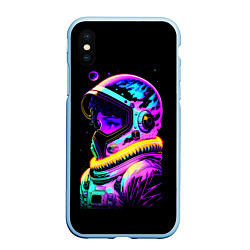 Чехол iPhone XS Max матовый Девчонка-космонавт - неоновое свечение, цвет: 3D-голубой