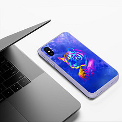 Чехол iPhone XS Max матовый Neon tiger - neural network, цвет: 3D-светло-сиреневый — фото 2