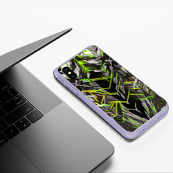 Чехол iPhone XS Max матовый Киберпанк линии зелёные, цвет: 3D-светло-сиреневый — фото 2