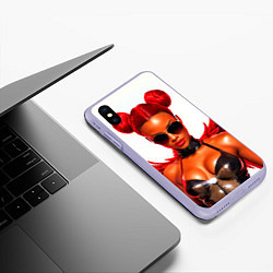 Чехол iPhone XS Max матовый Девушка афро в очках и красных перьях, цвет: 3D-светло-сиреневый — фото 2