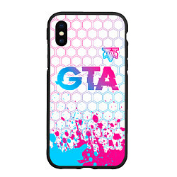 Чехол iPhone XS Max матовый GTA neon gradient style: символ сверху, цвет: 3D-черный